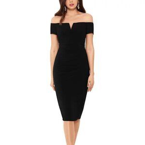 X by Xscape Off-The-Shoulder Black Midi Dress | NWT | Size 10
